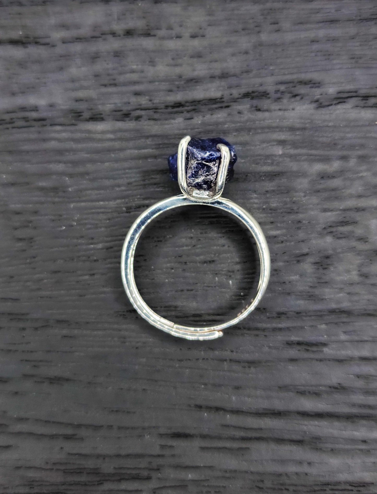 Raw Blue Sapphire Ring – Flex-Fit Sterling Silver Band, Handmade Minimalist Gemstone Jewelry