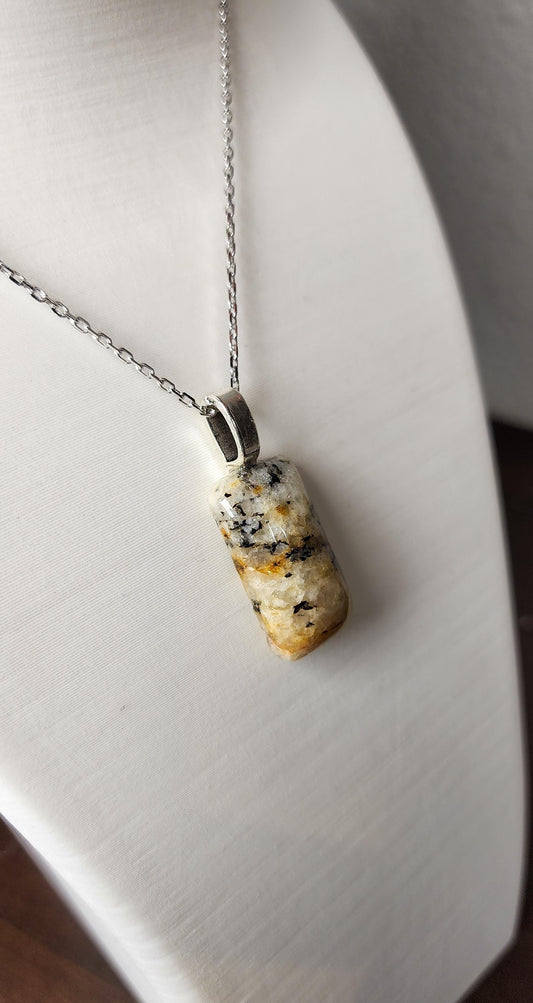 Hand-Polished Dendritic Quartz Pendant Necklace – Artisan Carved River Rock Jewelry Gift