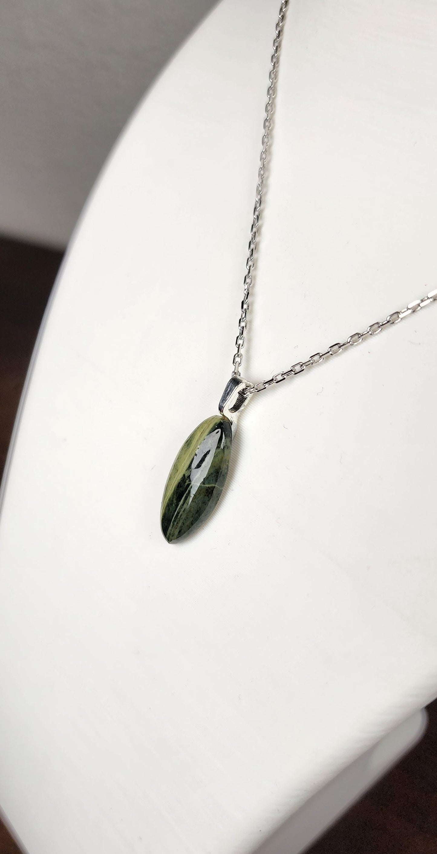 Hand-Polished Green Jasper Pendant Necklace – Banded Gemstone Artisan Jewelry Gift