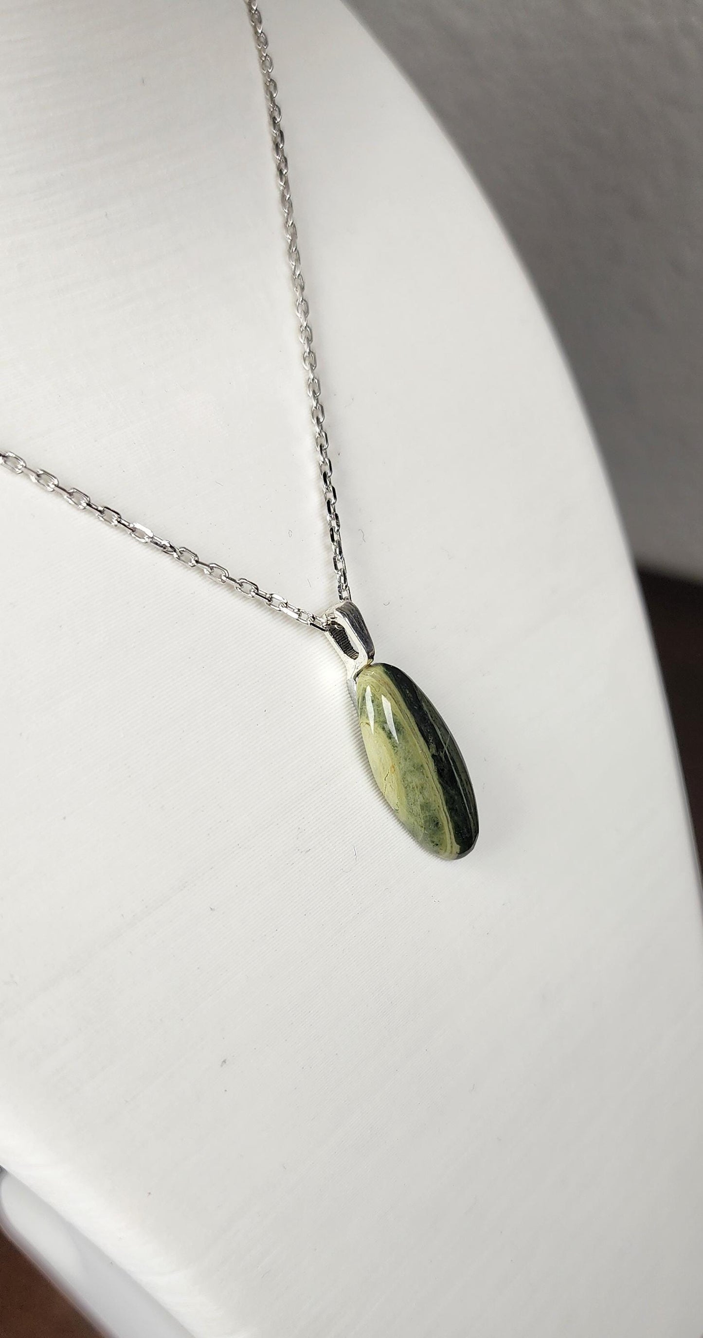 Hand-Polished Green Jasper Pendant Necklace – Banded Gemstone Artisan Jewelry Gift