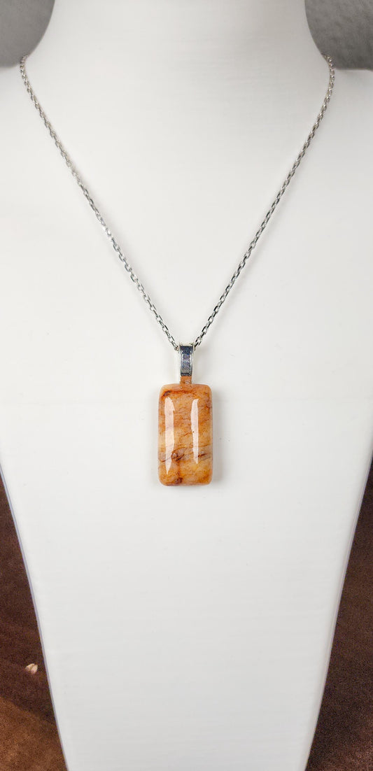 Natural Orange Quartz Pendant - Hand Cut and Polished Pendant Necklace - Artisan Jewelry Gift - Orange Aventurine - Gemstone