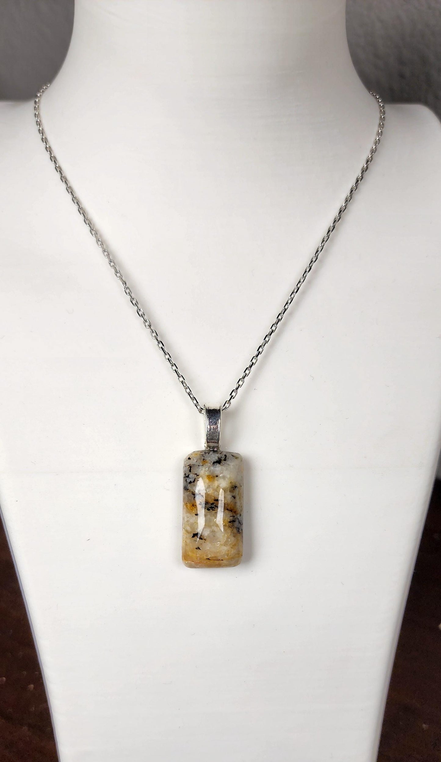 Hand-Polished Dendritic Quartz Pendant Necklace – Artisan Carved River Rock Jewelry Gift