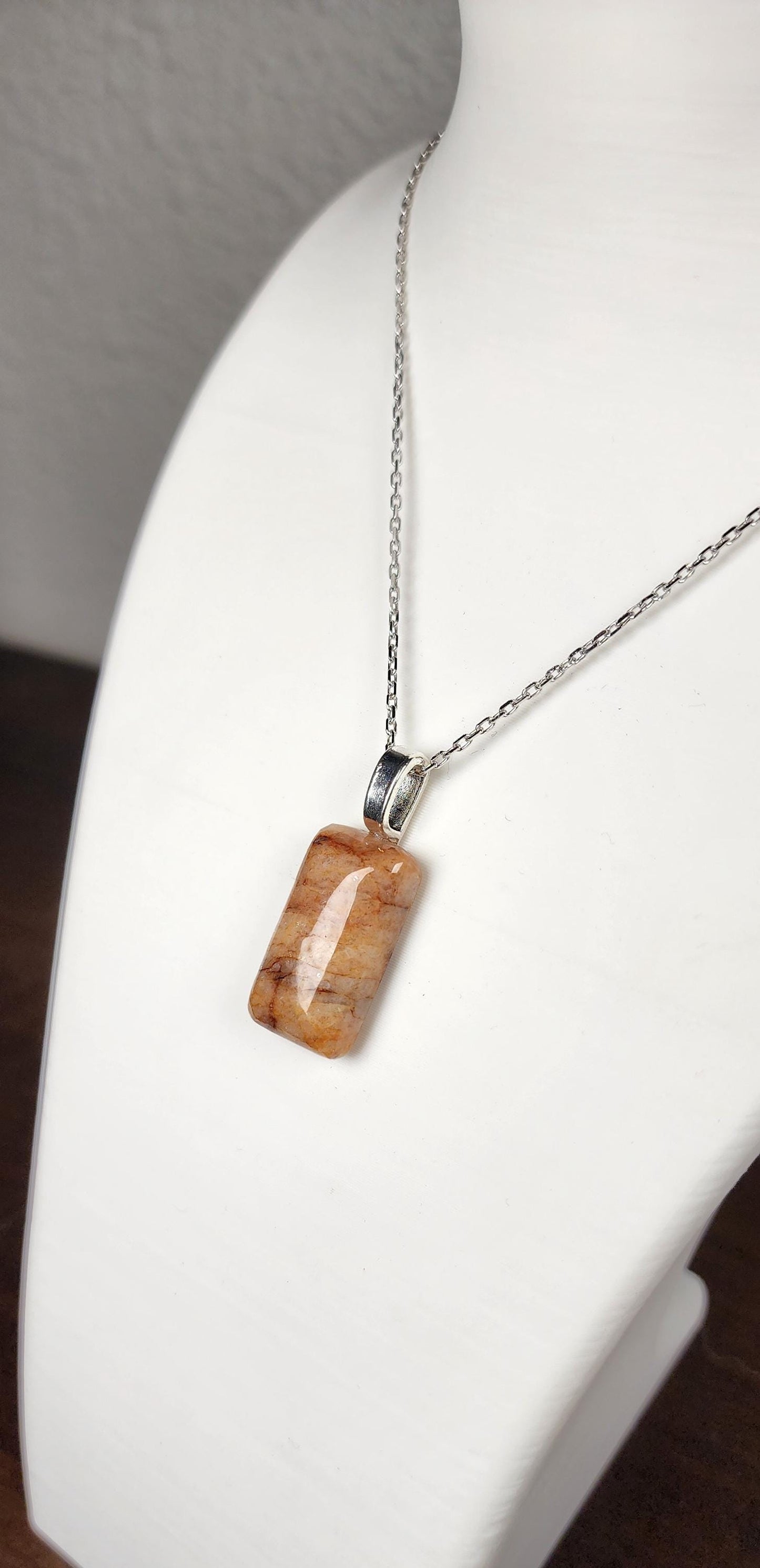 Natural Orange Quartz Pendant - Hand Cut and Polished Pendant Necklace - Artisan Jewelry Gift - Orange Aventurine - Gemstone