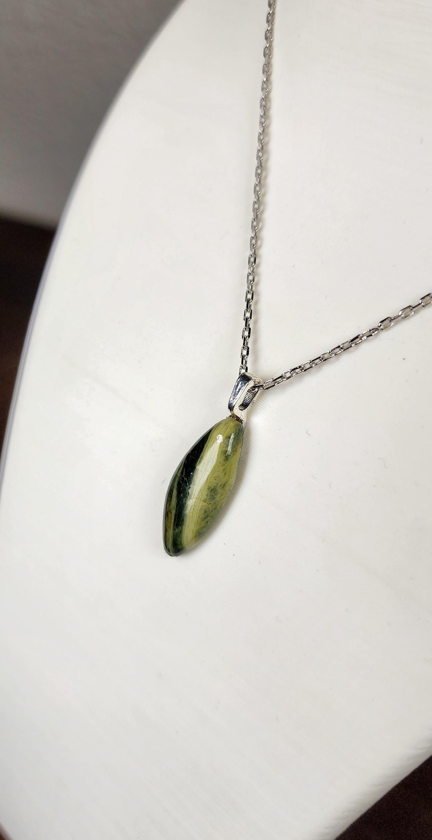 Hand-Polished Green Jasper Pendant Necklace – Banded Gemstone Artisan Jewelry Gift