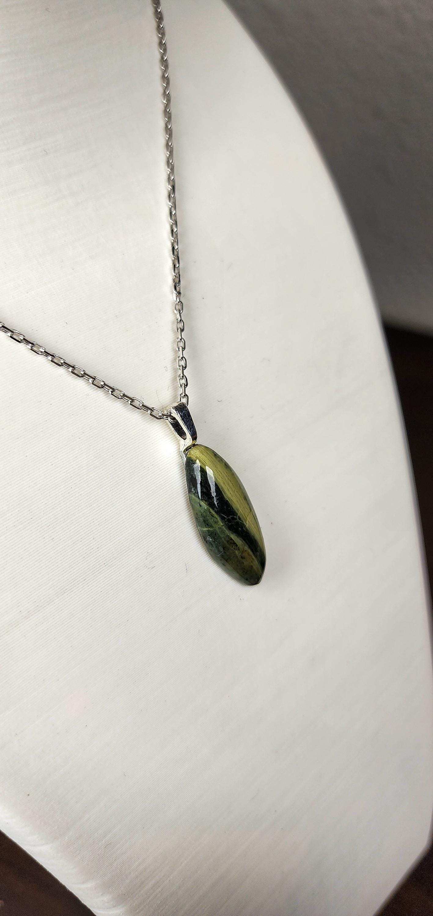 Hand-Polished Green Jasper Pendant Necklace – Banded Gemstone Artisan Jewelry Gift