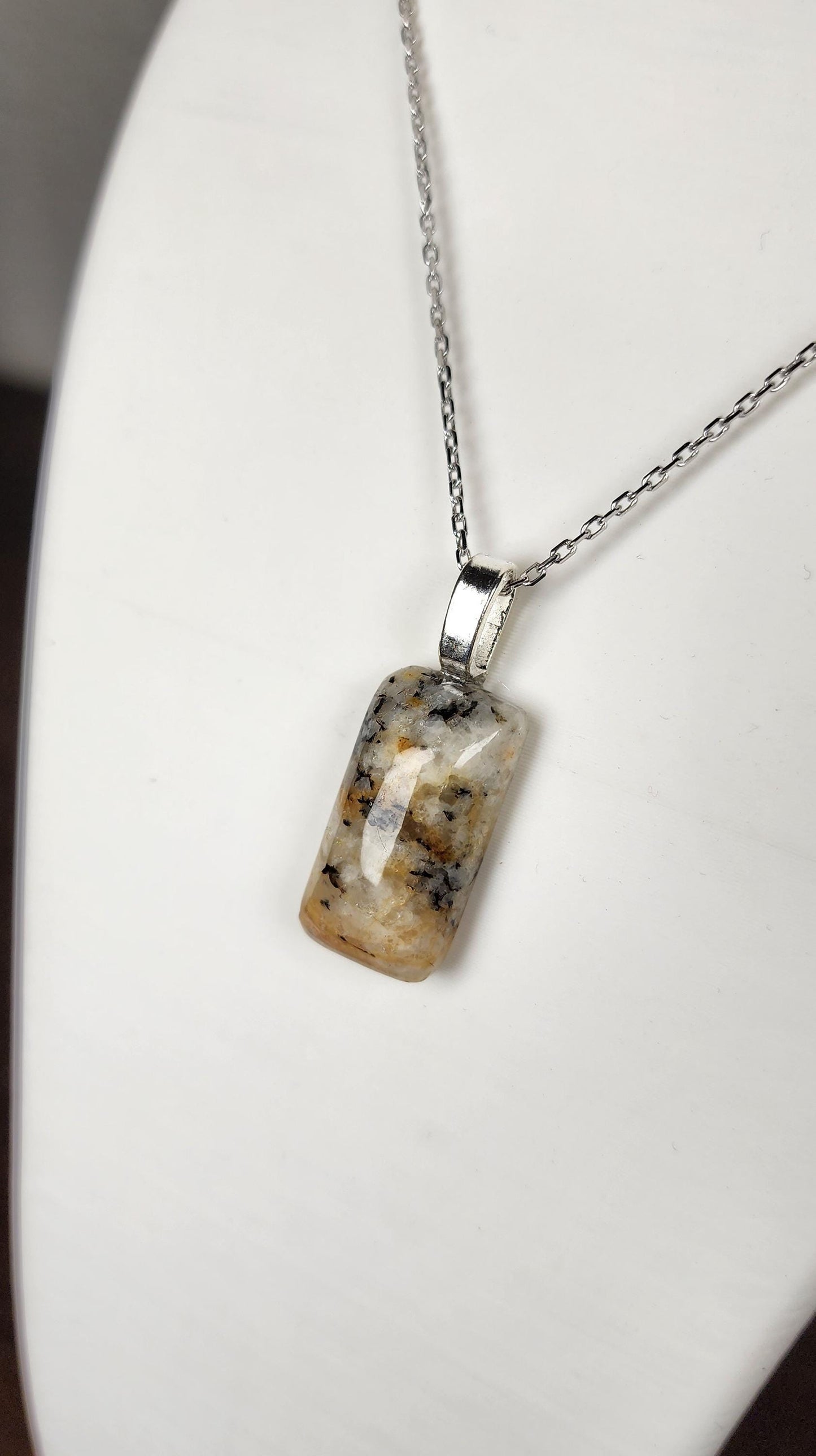 Hand-Polished Dendritic Quartz Pendant Necklace – Artisan Carved River Rock Jewelry Gift