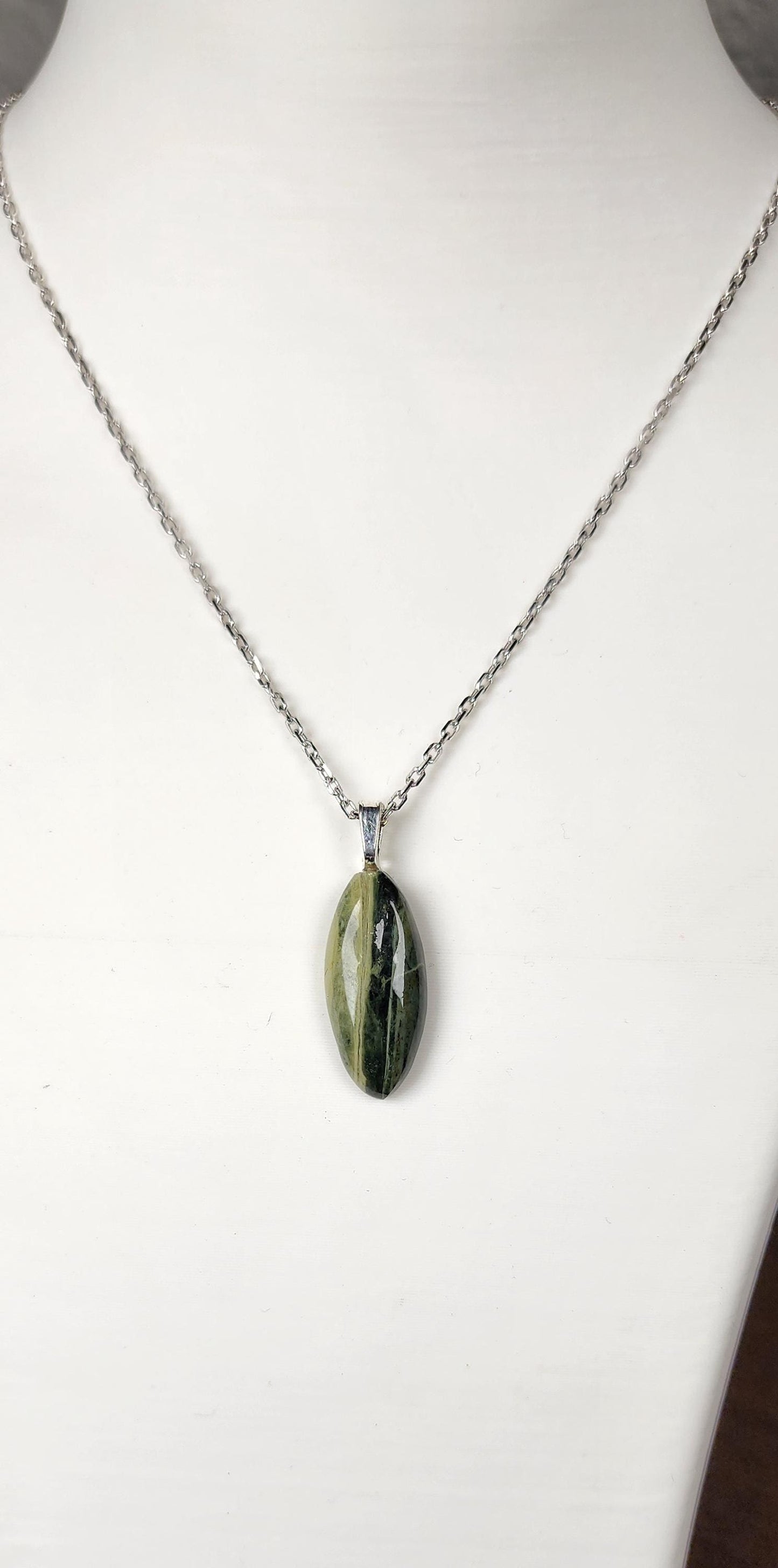 Hand-Polished Green Jasper Pendant Necklace – Banded Gemstone Artisan Jewelry Gift