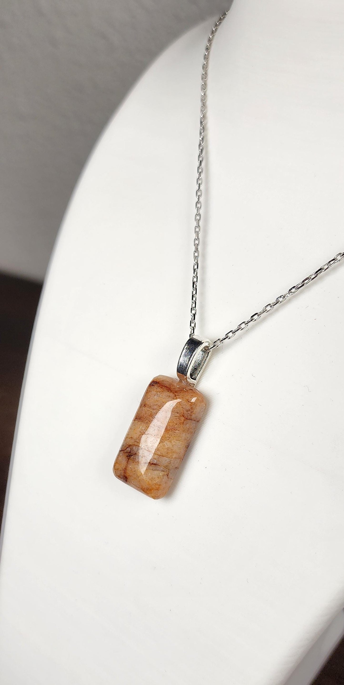 Natural Orange Quartz Pendant - Hand Cut and Polished Pendant Necklace - Artisan Jewelry Gift - Orange Aventurine - Gemstone