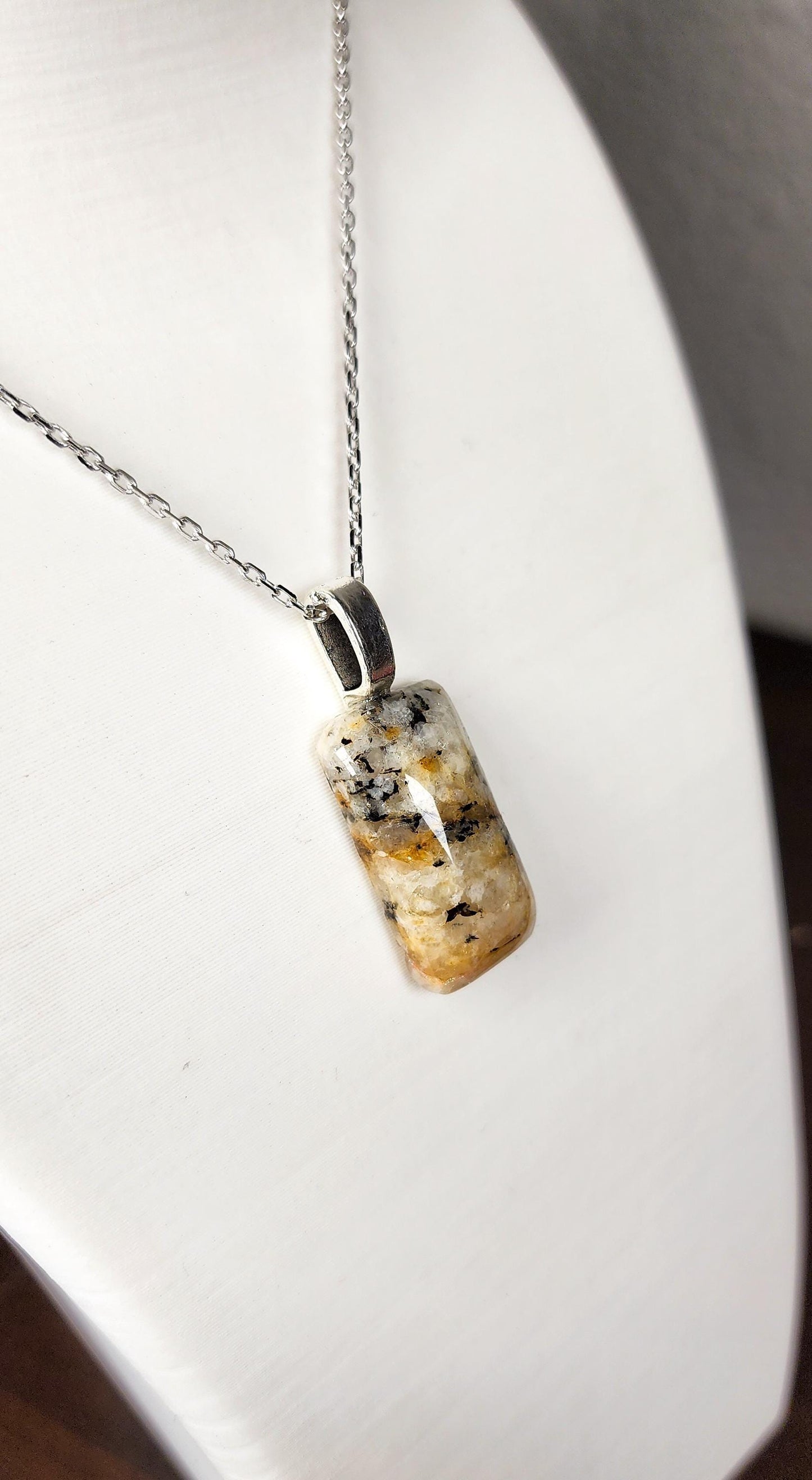 Hand-Polished Dendritic Quartz Pendant Necklace – Artisan Carved River Rock Jewelry Gift