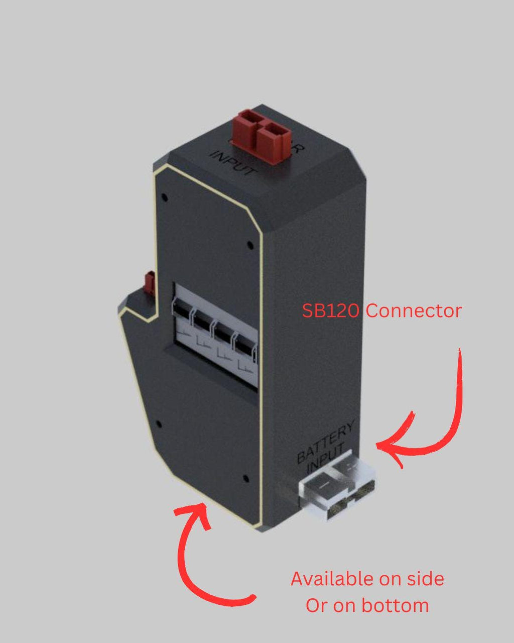 You can pick where you want your sb120 connection to be. on the side for tight spaces, or on the bottom for a traditional breaker box style.