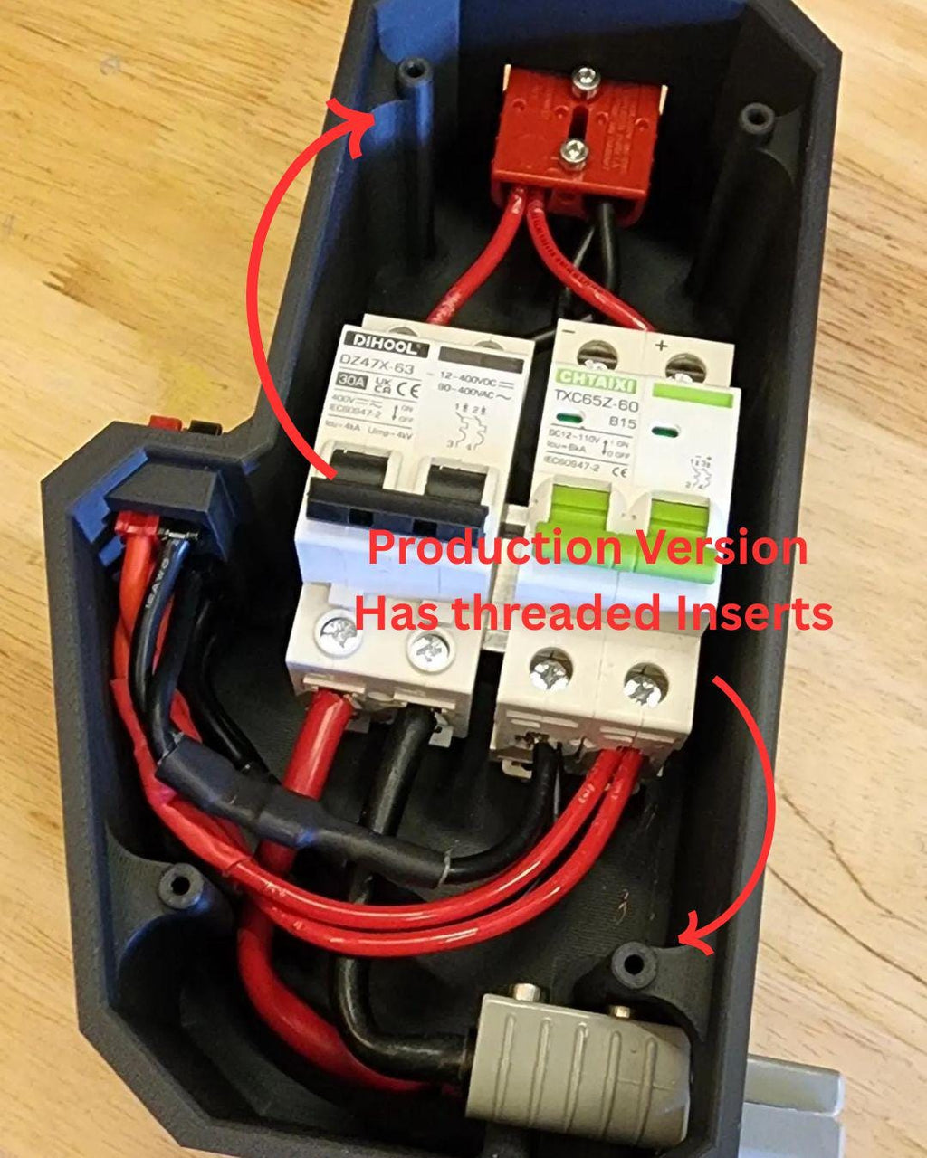 internal wiring, production version will have threaded inserts