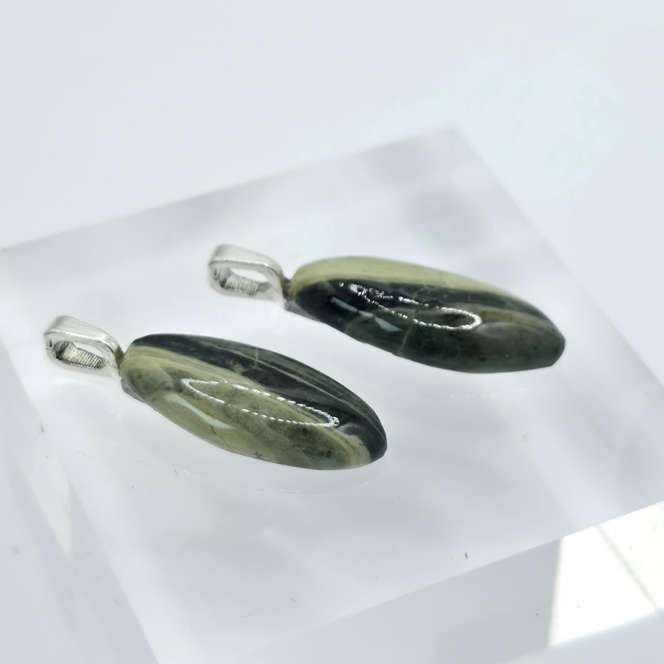 Cabochon Pendant Set: Sister Stones - Green Banded Jasper - Pacific Northwest Jewelry — alternate view 7