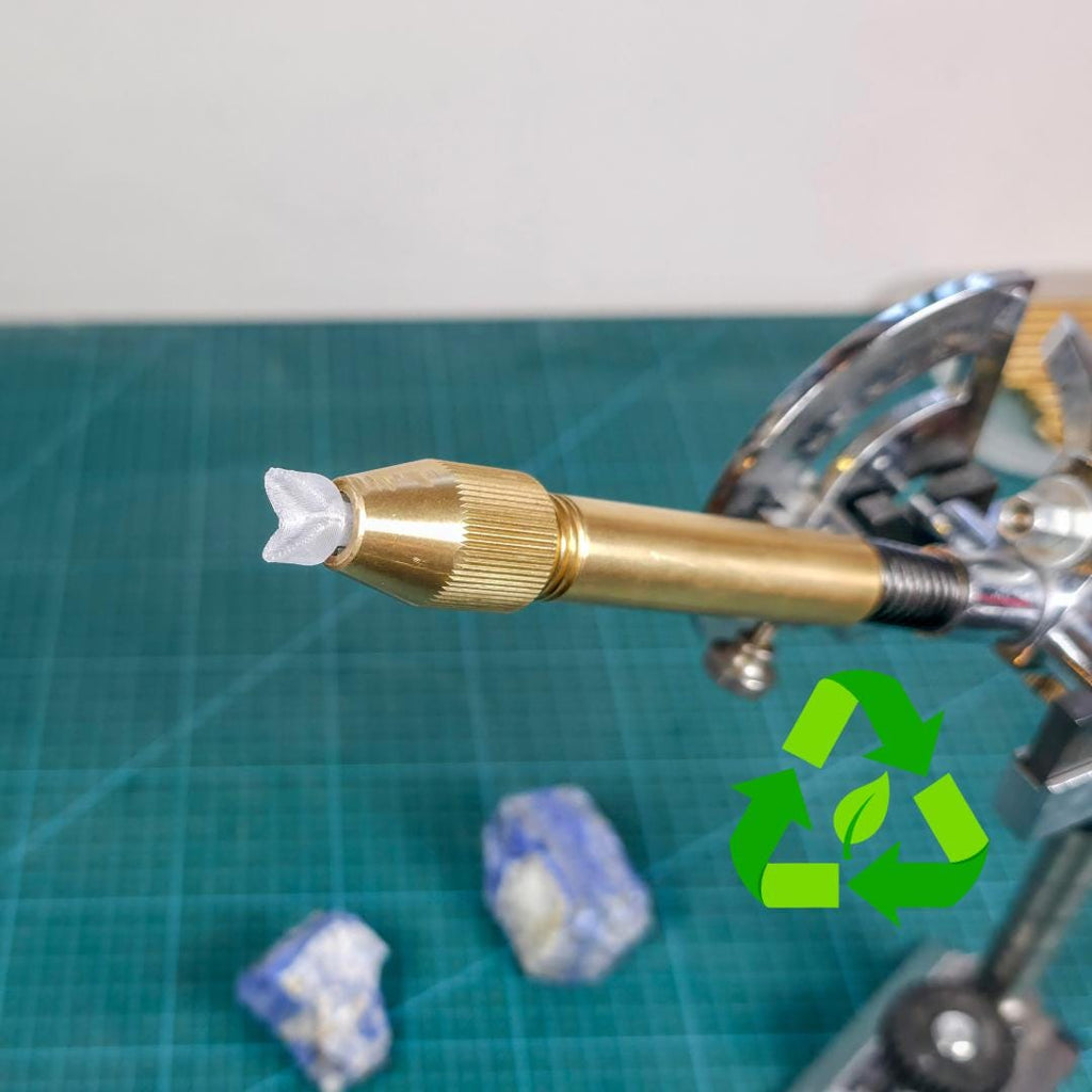 3D-printed clear polycarbonate dop stick inserted in brass faceting quill