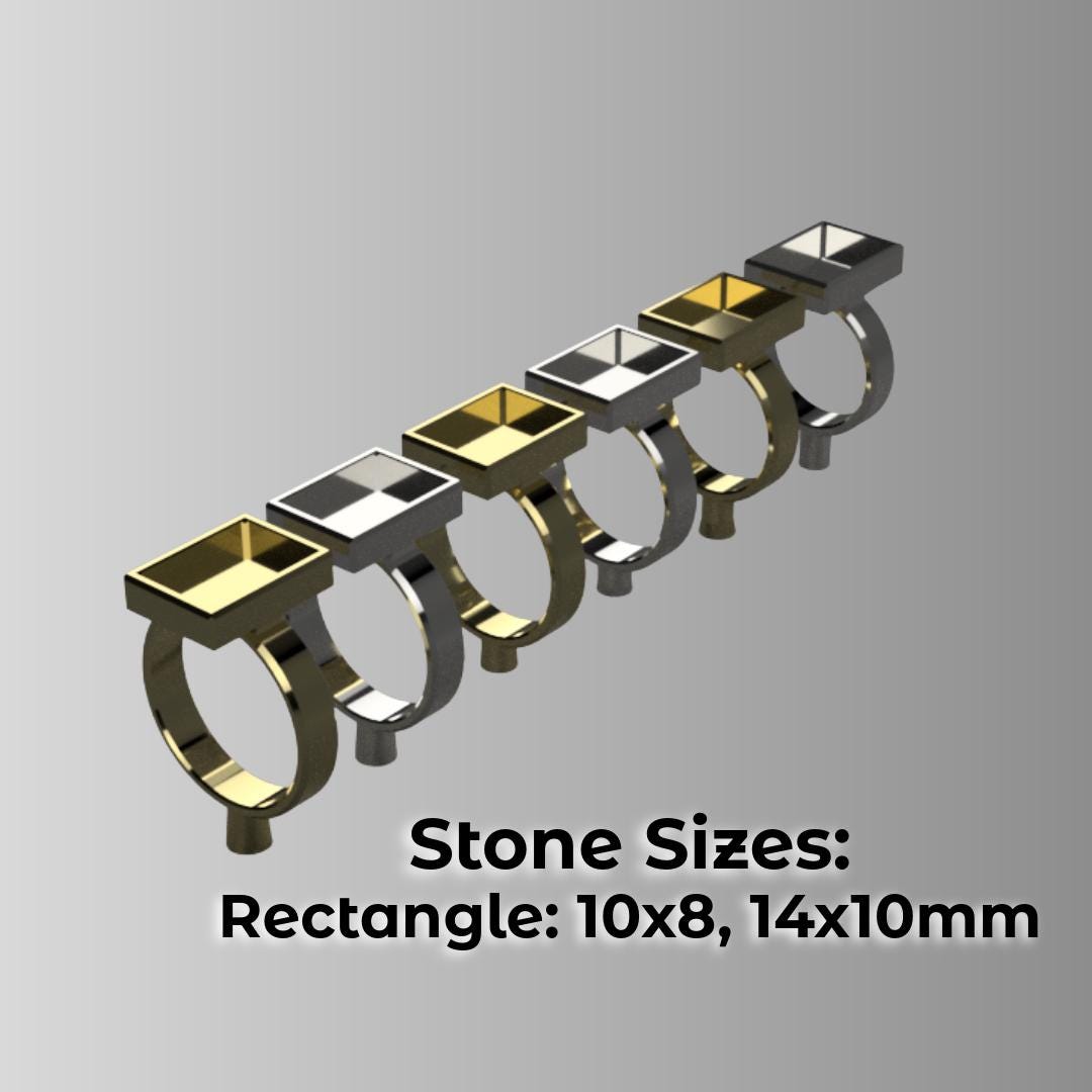 Included rectangle stone settings include: 10x8, 14x10mm