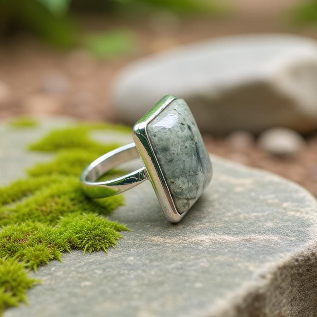 Jasper Ring - Handcut Cabochon in Sterling Silver - Pacific Northwest Jewellery