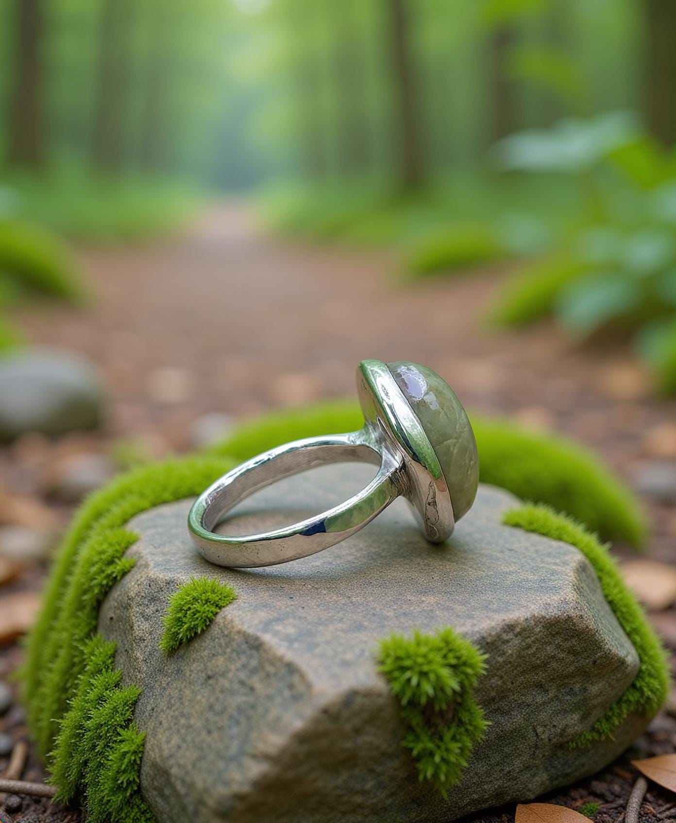 Cabochon Ring: Olive Agate - Sterling Silver Pacific Northwest jewelry
