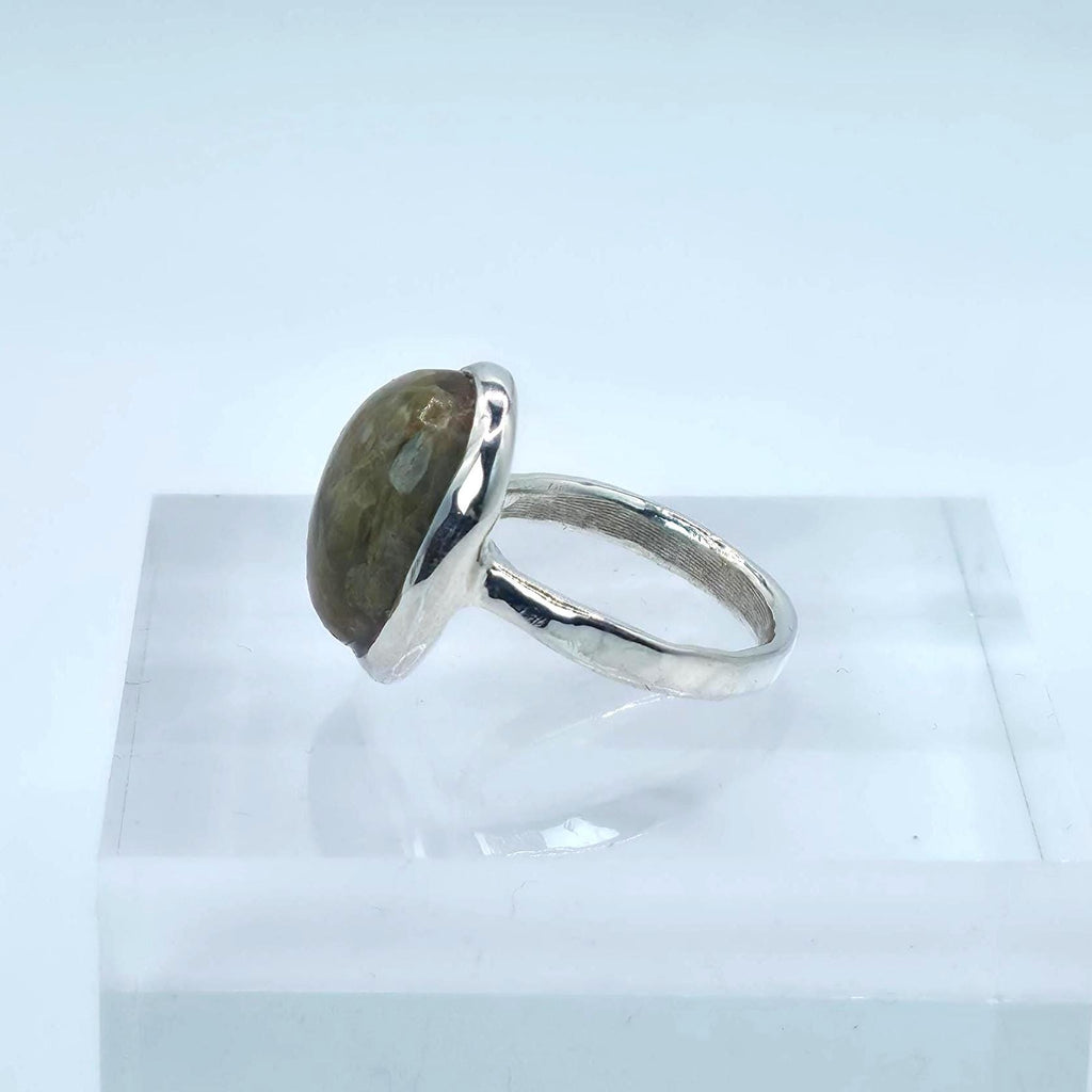 Cabochon Ring: Olive Agate - Sterling Silver Pacific Northwest jewelry