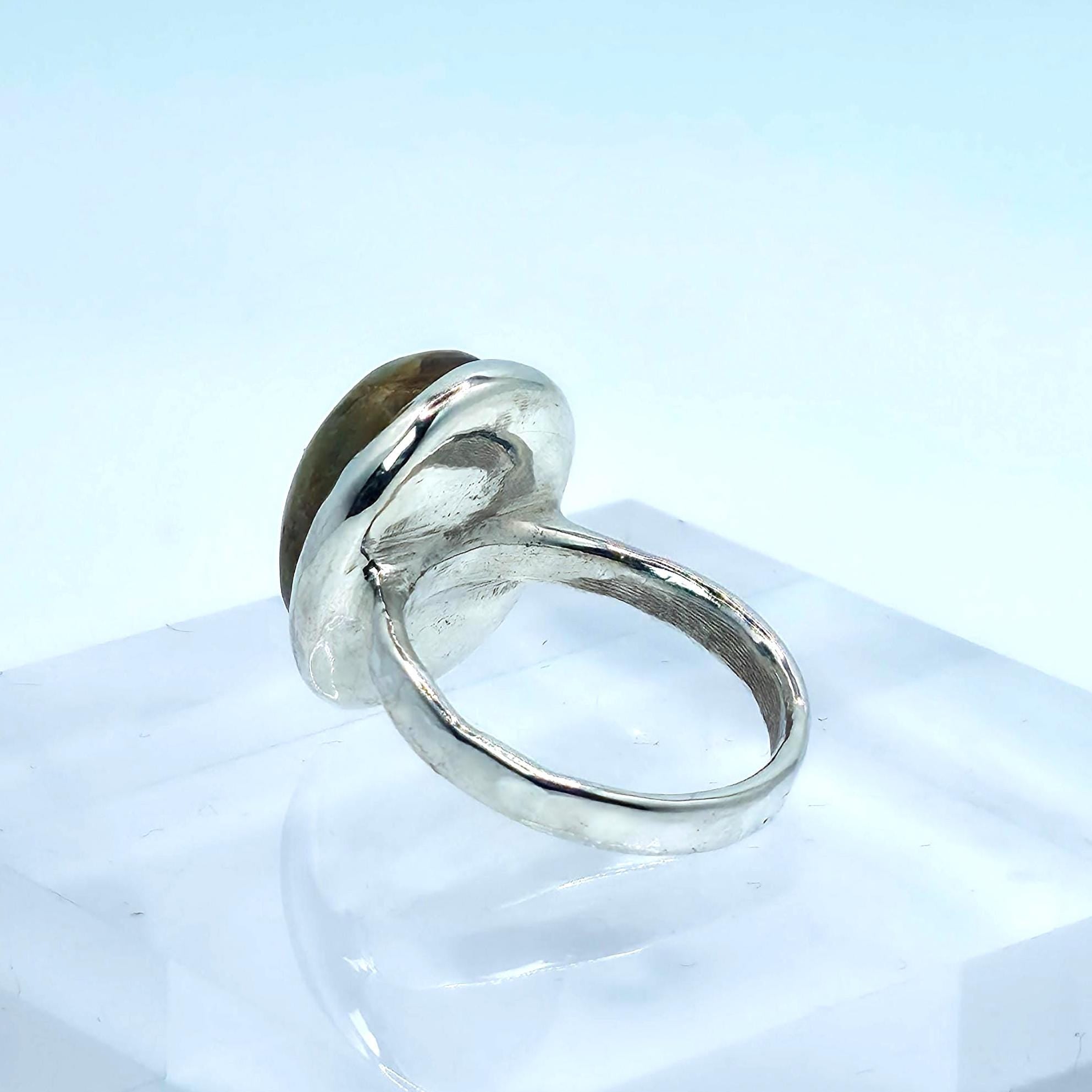 Cabochon Ring: Olive Agate - Sterling Silver Pacific Northwest jewelry