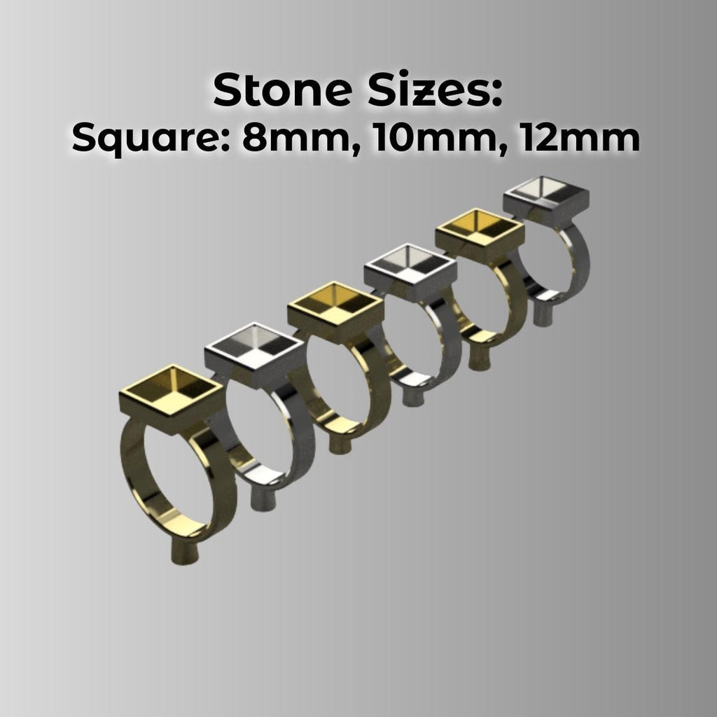 Included square stone setting sizes 12mm, 10mm, 8mm