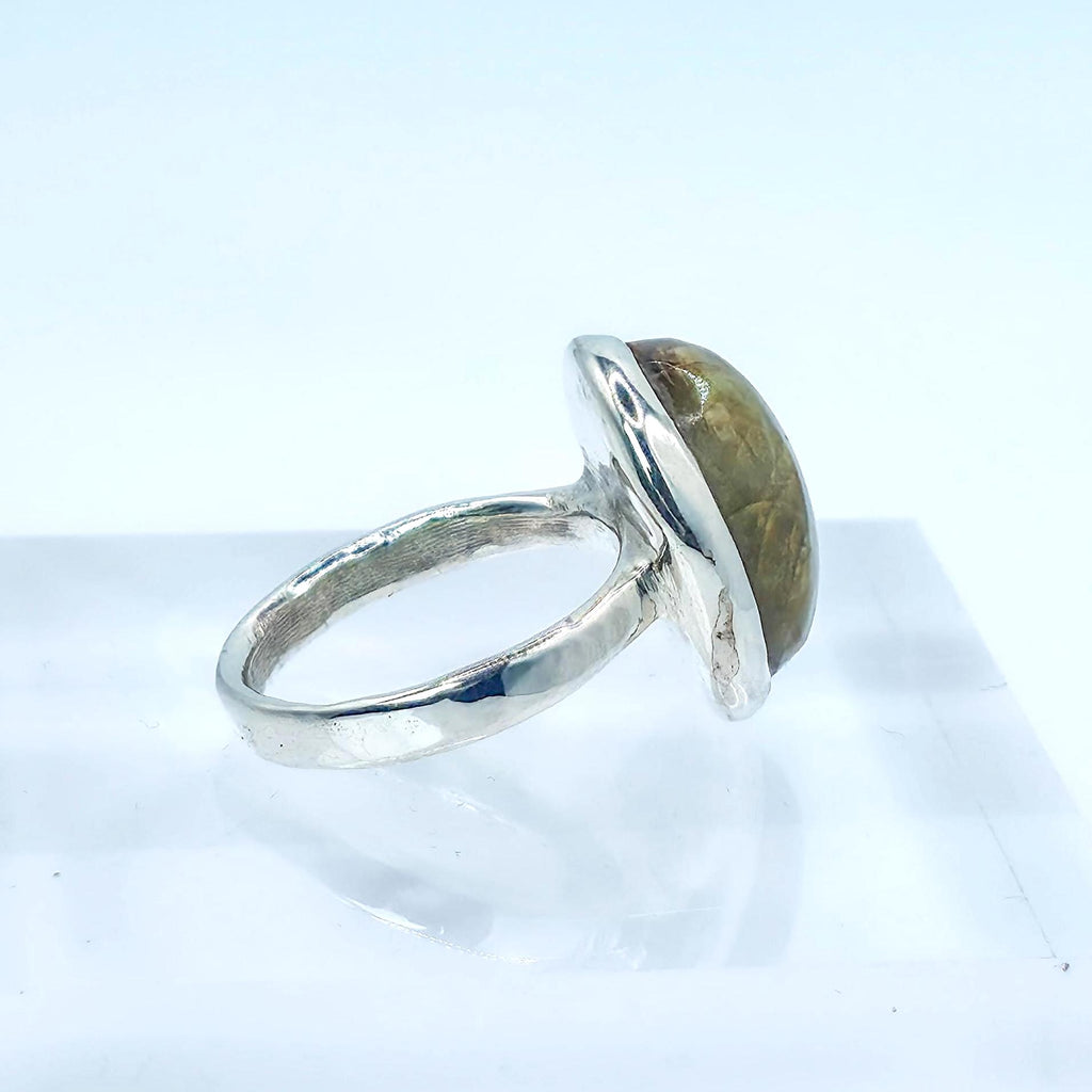 Cabochon Ring: Olive Agate - Sterling Silver Pacific Northwest jewelry