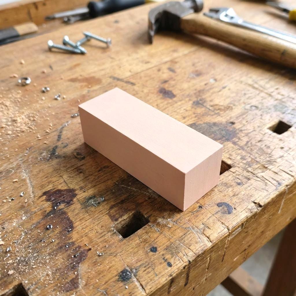 “A machinable epoxy block positioned on a bench surface. Its flat surfaces and sharp corners demonstrate its use for CNC milling, jig fabrication, high-precision carving, and small part prototyping.”