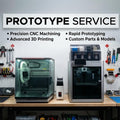 High-precision prototype service workspace showing a Carvera CNC machine and a Bambu X1C 3D printer on a tool bench