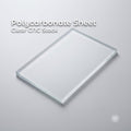 Clear polycarbonate plate shown flat on a neutral background, with visible polished edges and transparent body. The solid plastic sheet highlights optical clarity, uniform thickness, and clean-cut edges, representing CNC-ready polycarbonate stock used for machining guards, enclosures, panels, and functional prototype components.