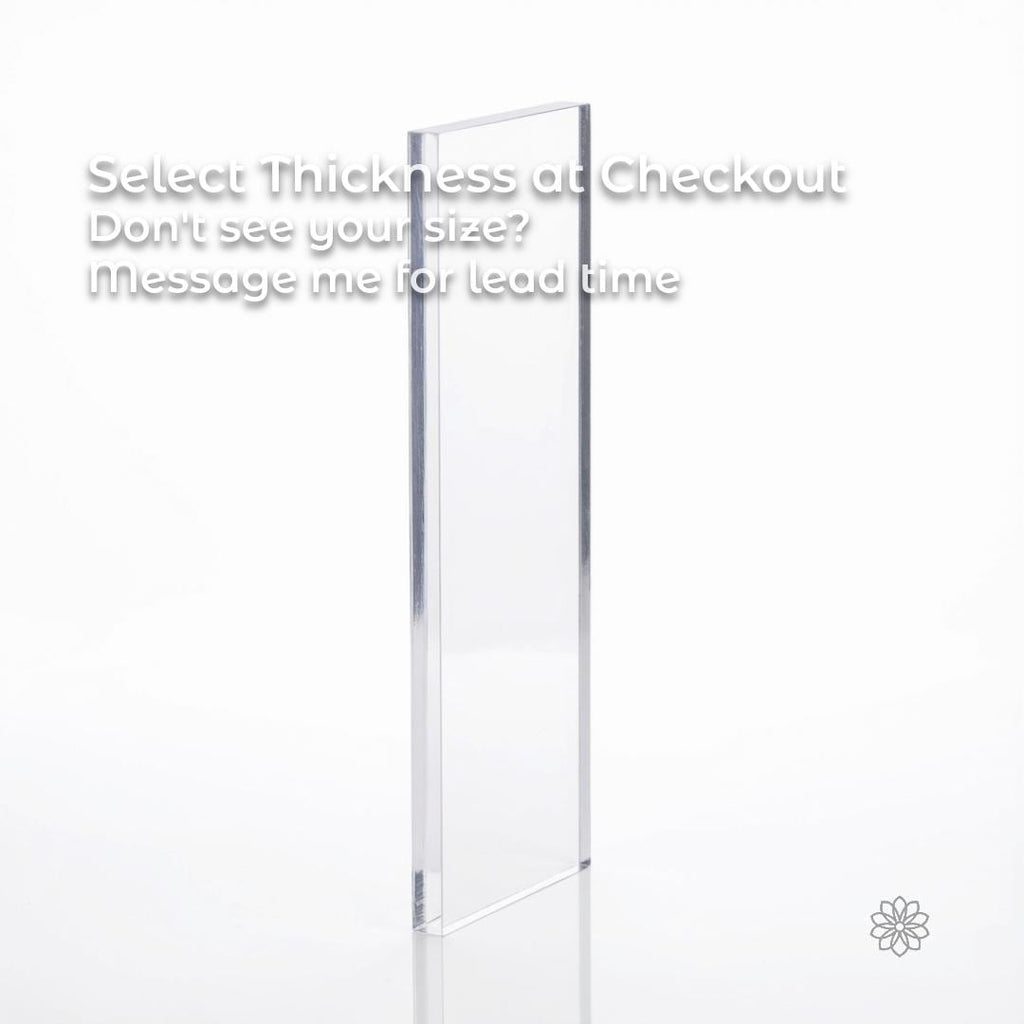 Clear polycarbonate sheet displayed vertically on a white background to emphasize material thickness and edge profile