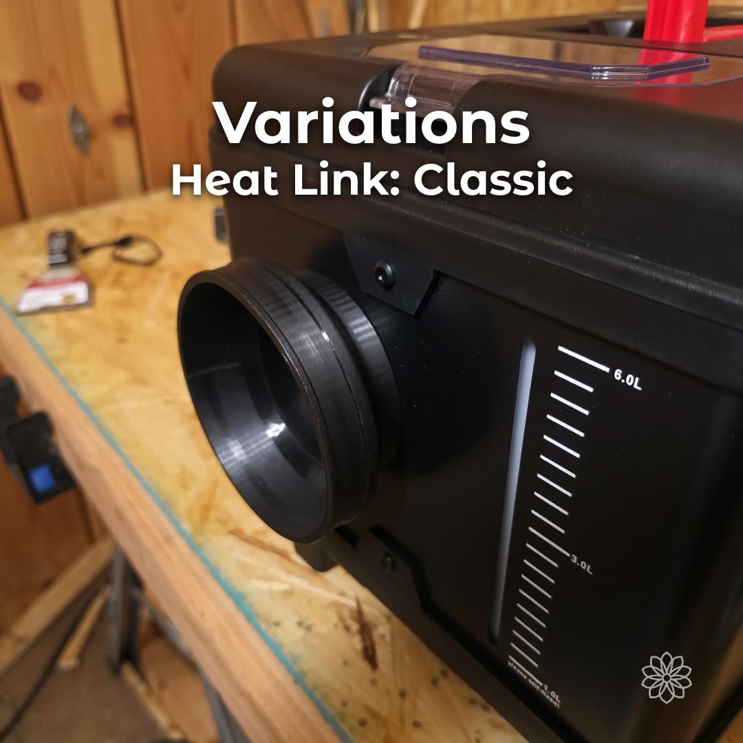 Close-up of a diesel heater outlet fitted with the classic static 75mm to 4-inch heat adapter. The friction-fit design allows permanent or semi-permanent installation for cabins, workshops, and integrated heating systems without drilling or modifying the heater housing.