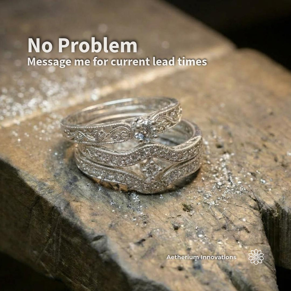 White diamond stones set into a silver pendant during bench work, 1 mm round cut diamonds set in a ring shown on jeweler’s work surface.
