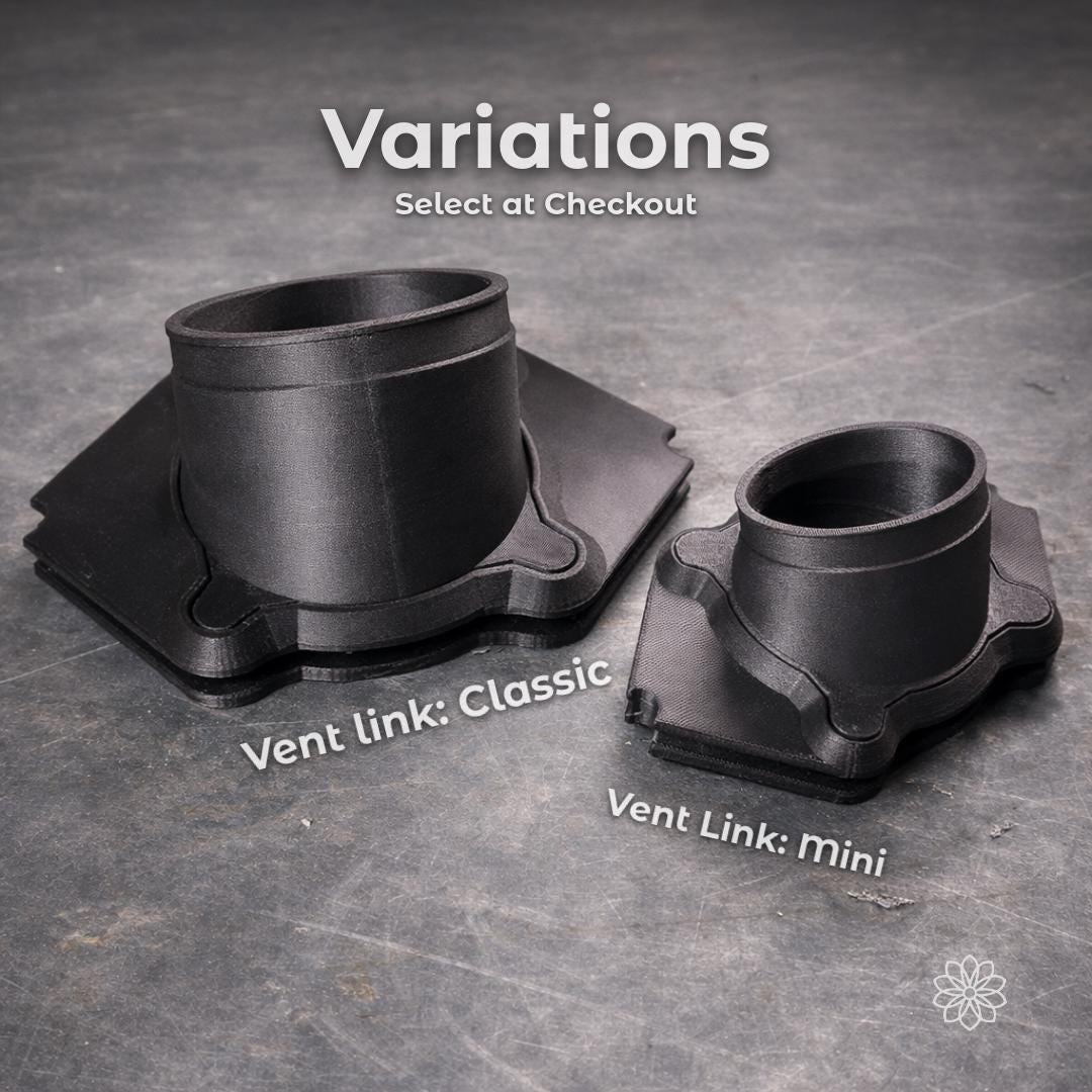 Side by side comparison of Tent Link Classic and Mini heater port adapters