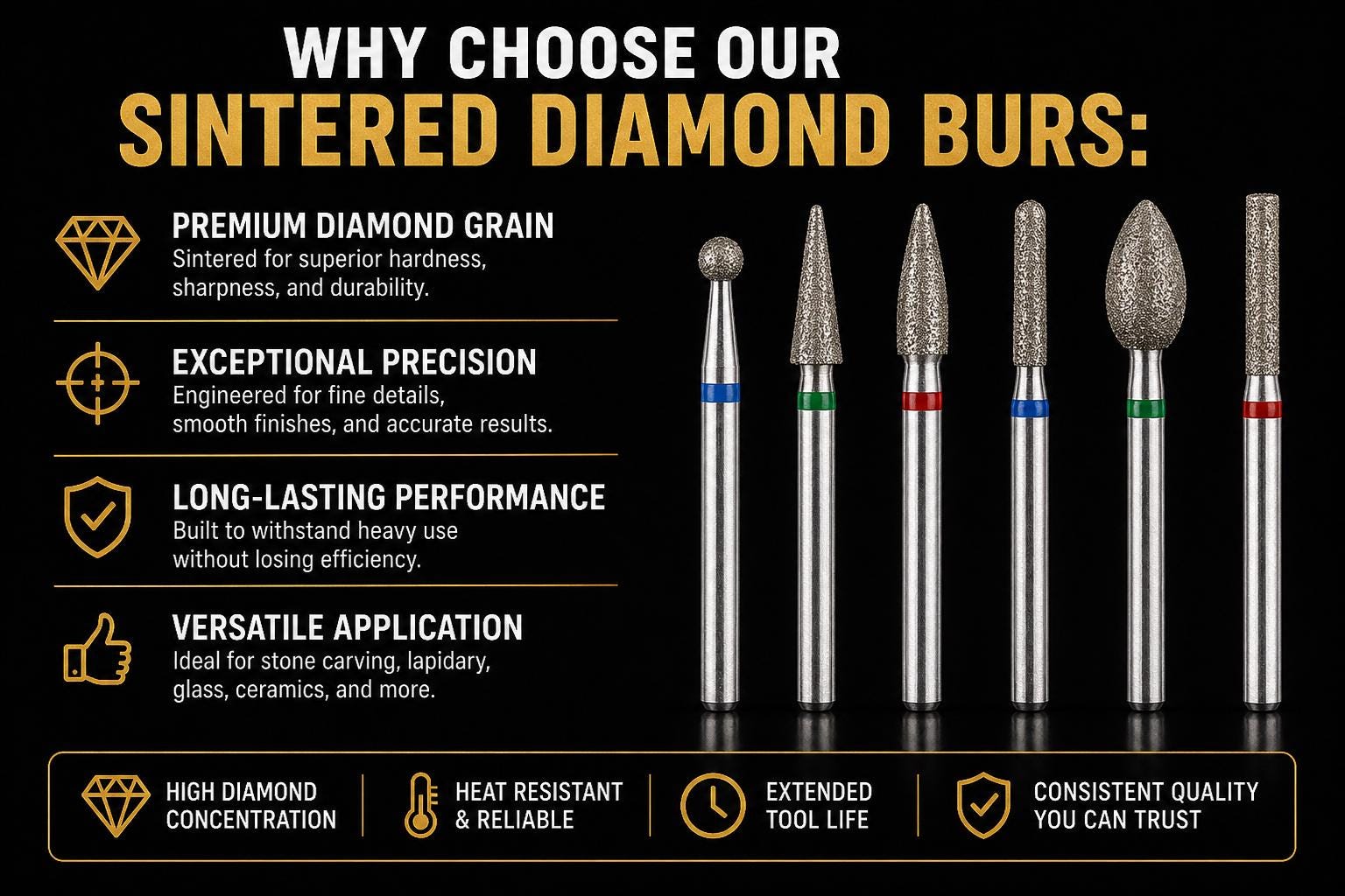 Sintered Diamond Burr: For CNC Jewelry & Lapidary Gem Cutting - 3.175mm 1/8" Shank