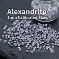 Lab-grown alexandrite gemstones, 1 mm round brilliant cut
