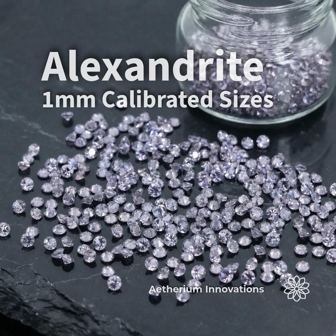 Lab-grown alexandrite gemstones, 1 mm round brilliant cut