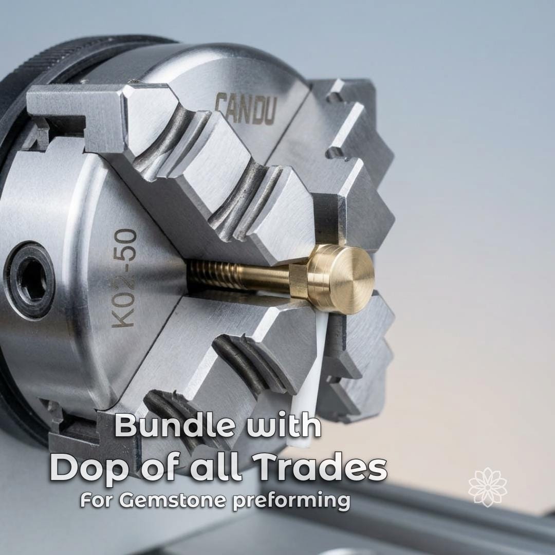 Cylindrical sintered diamond bur with a 3.175 mm (1/8 inch) shank installed in a CNC spindle above a brass workpiece. Compatible with rotary tools, CNC routers, desktop mills, gemstone carving, jewelry making, engraving, and precision machining.