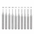 Corn Bit size selection for PCB fabrication, FR4 machining, carbon fiber cutting, fiberglass milling, and G10 composite routing. Available diameters from 0.6mm to 1.5mm with 1/8 inch shank compatibility for desktop CNC machines, prototype manufacturing, circuit board production, and precision composite work.