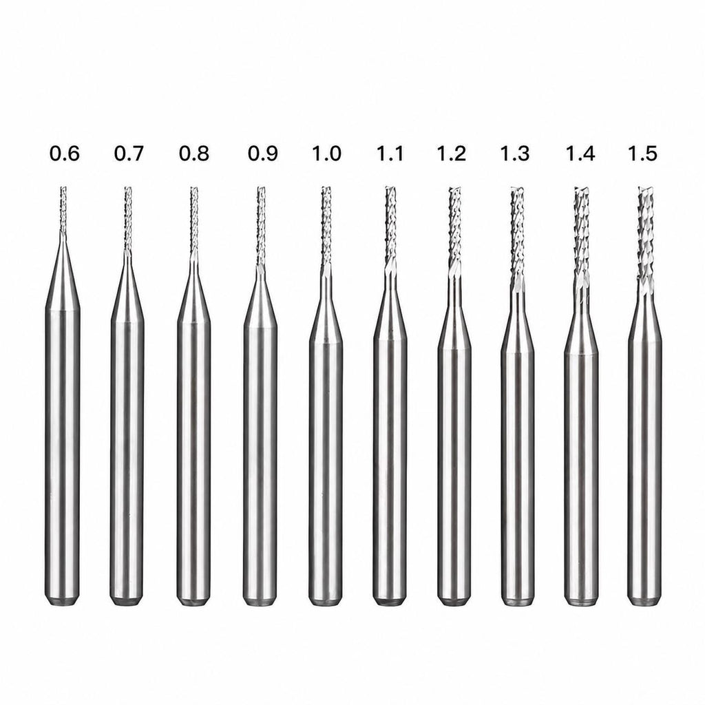 Corn Bit size selection for PCB fabrication, FR4 machining, carbon fiber cutting, fiberglass milling