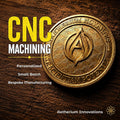 Personalized CNC machining service by Aetherium Innovations featuring a precision-machined brass medallion with intricate