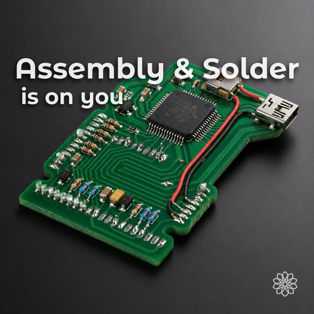 Assembled custom circuit board illustrating the next stage after PCB fabrication. This service supplies the CNC-machined prototype board; electronic component sourcing, soldering, programming, and assembly are completed by the customer.