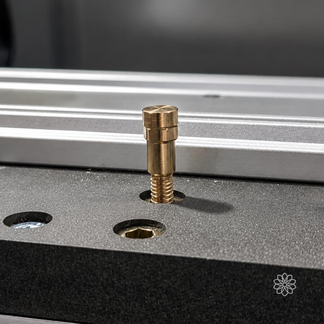 Brass Dop of All Trades mounted directly to a threaded CNC spoilboard