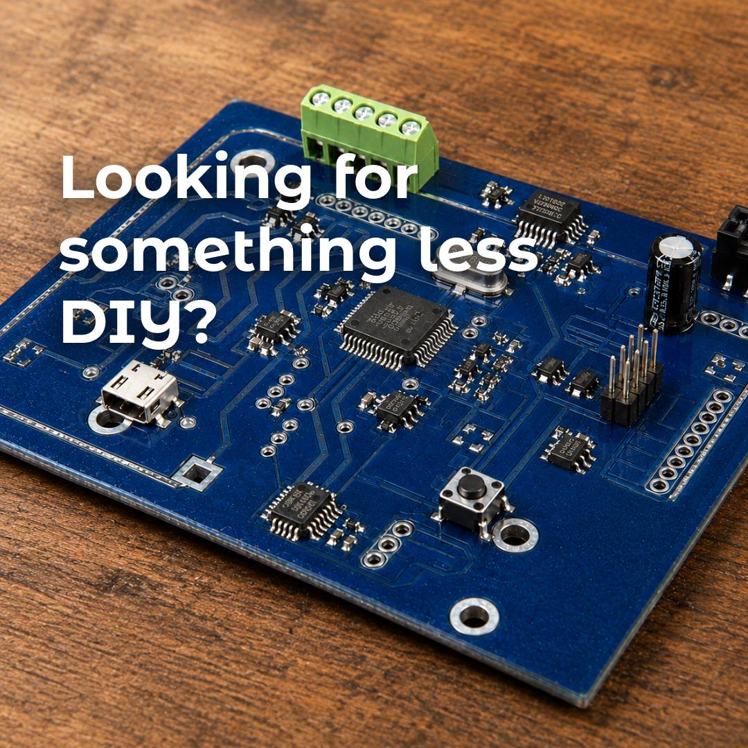 Completed blue printed circuit board with surface-mount components, connectors, and control electronics. Full PCB manufacturing, component assembly, and less DIY production support may be available for custom electronics projects.