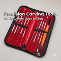11-piece jewelry wax carving tool set arranged in an open red-lined zippered case with ten double-ended instruments and a wooden-handled wax knife