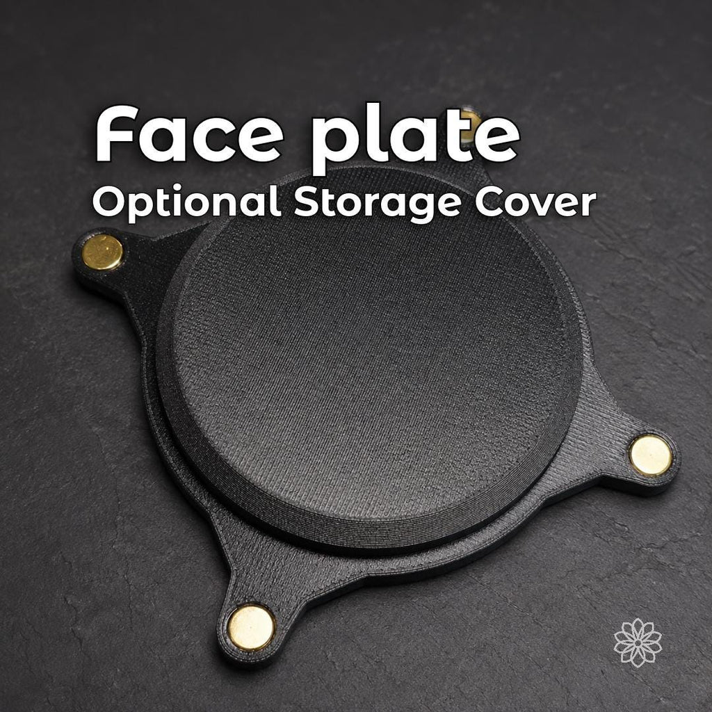 Black magnetic Vent Link face plate with embedded magnets, designed to cover the structural heater pass-through opening when the ducting is removed or stored.