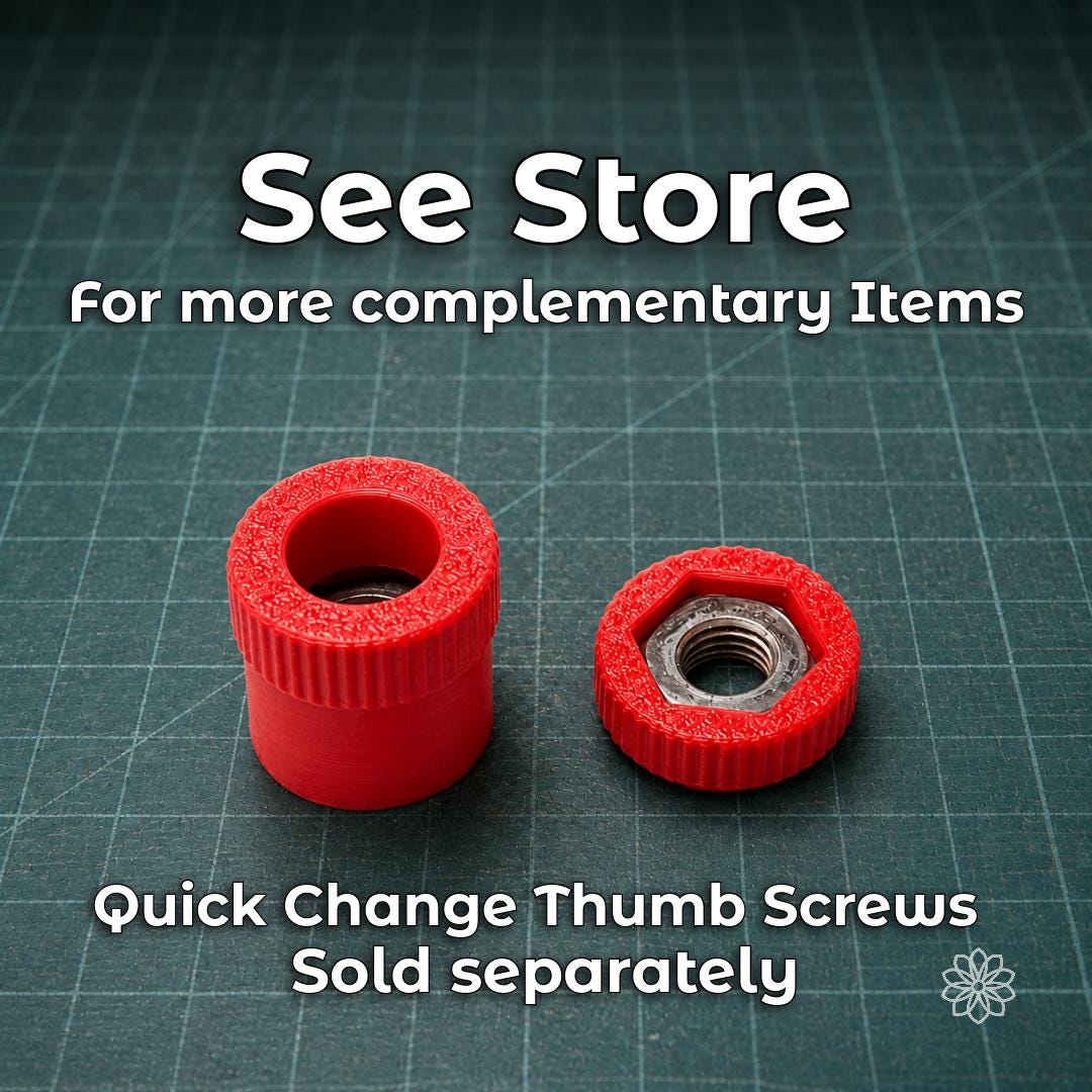 Red quick-change thumb screw components displayed on a cutting mat. These separately sold VEVOR faceting machine upgrades provide an easier-to-handle alternative for frequently adjusted hardware and complement Aetherium lapidary machine modification and upgrade systems.
