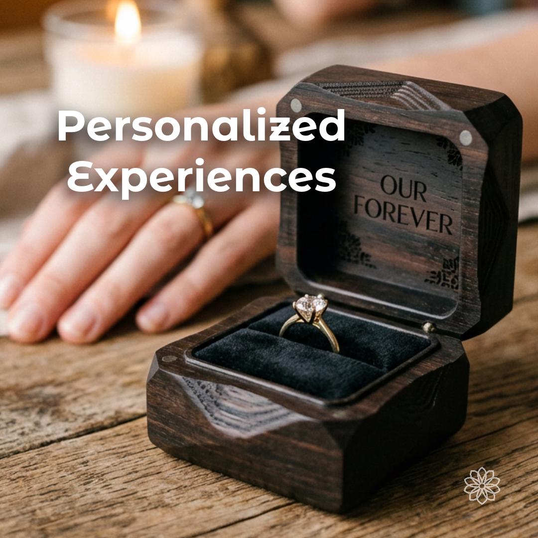 Personalized CNC machined wooden engagement ring box with custom engraving, precision joinery, and fitted interior for custom gifts and special occasions.