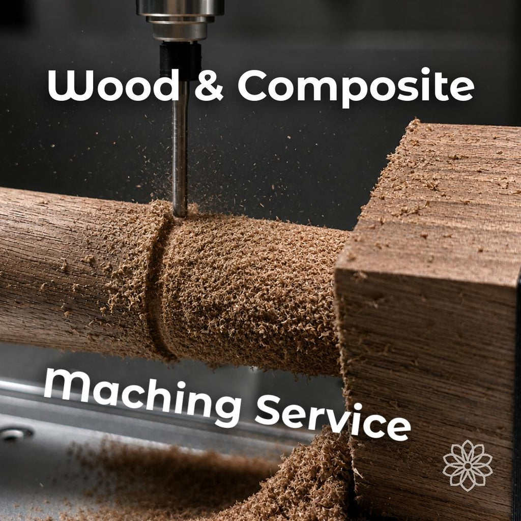 Custom wood and composite CNC machining service cutting hardwood with precision CNC tooling for prototypes, custom parts, reliefs, and small production projects.