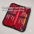 11-piece jewelry wax carving tool set arranged in an open red-lined zippered case with ten double-ended instruments and a wooden-handled wax knife