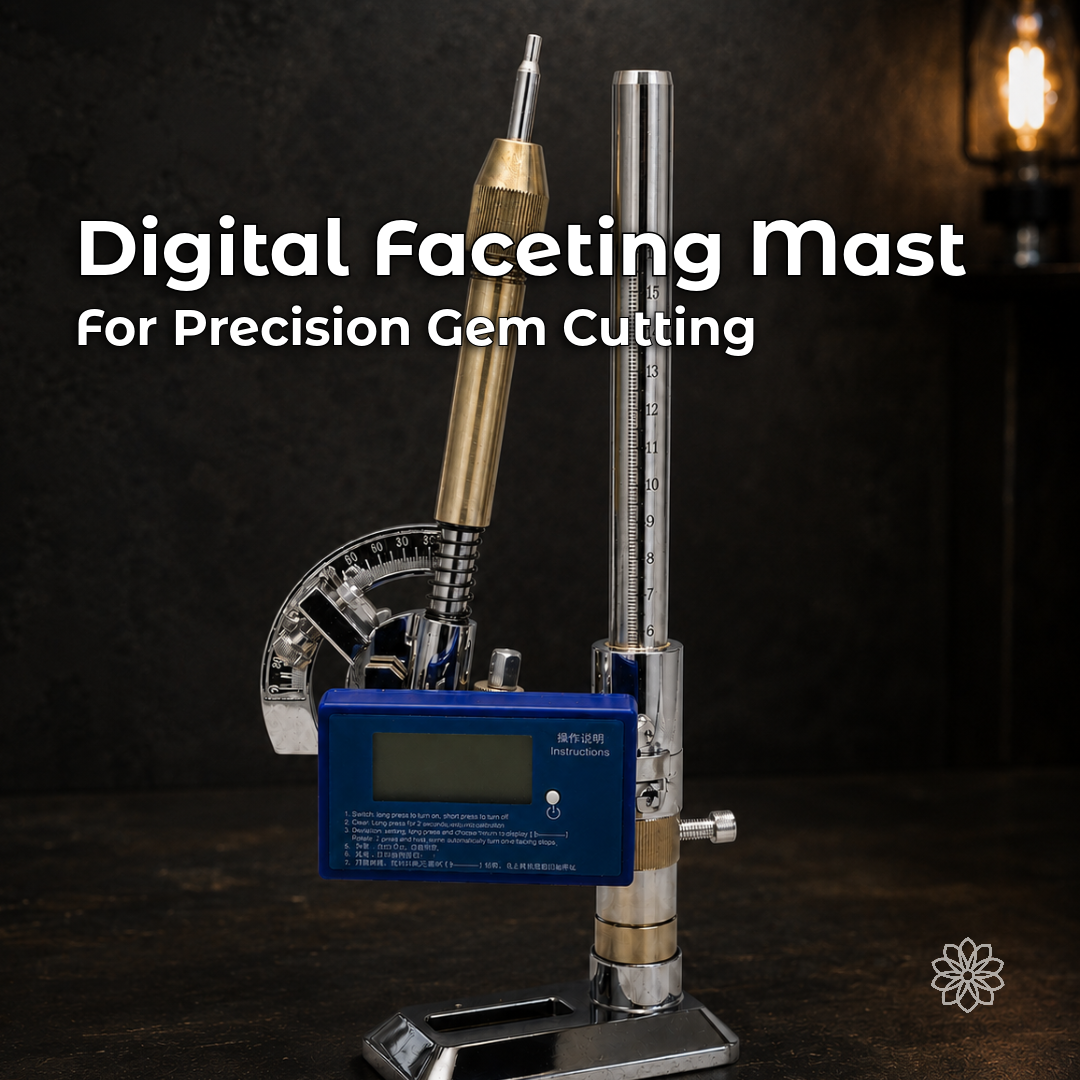 Digital HD faceting mast kit with blue digital angle finder and numerical mast for gem cutting.
