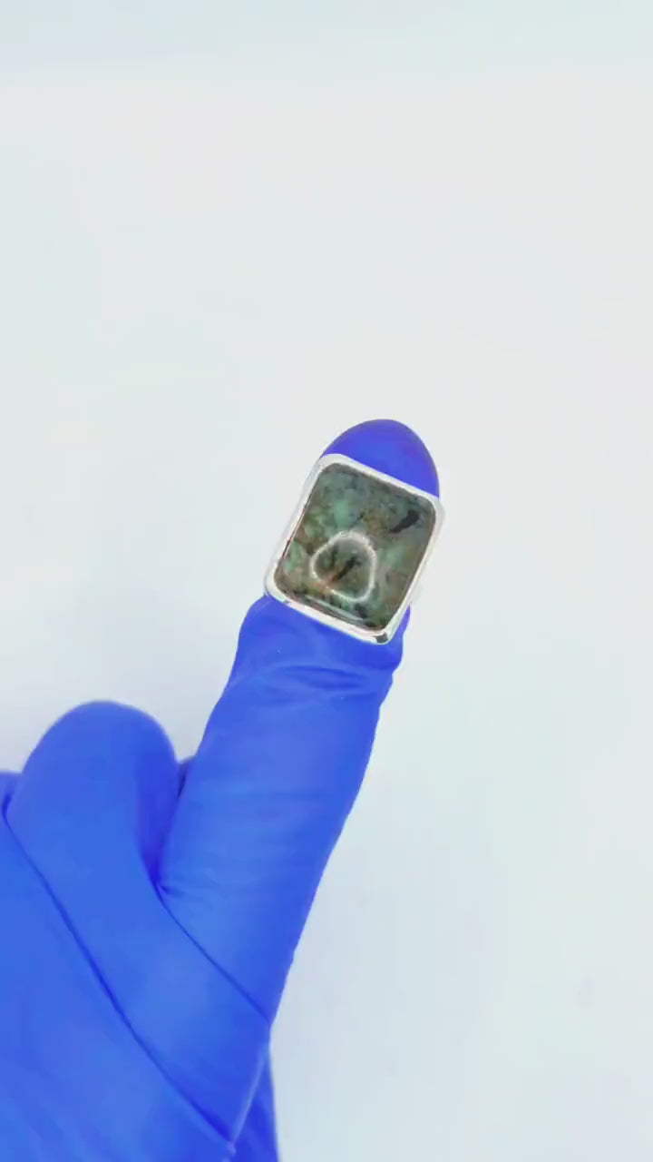 Sterling Silver Ring: Chryoscolla Cabochon - Pacific Northwest Jewelry